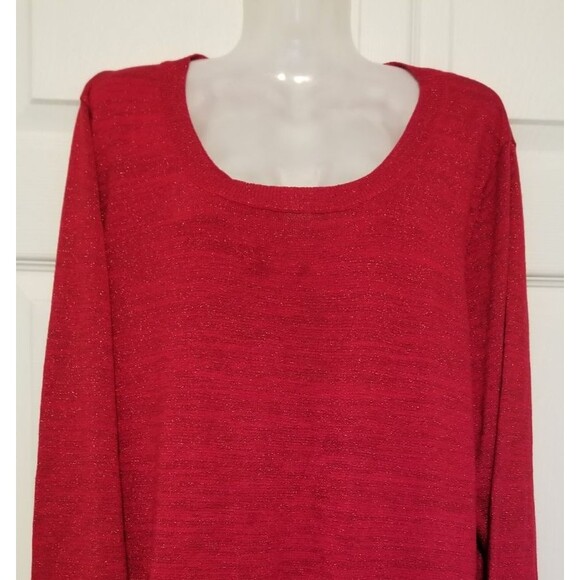 Pina Rossi Women's Knit Sweater Size 3X Red Metallic Long Sleeve Stripe Sleeve - Picture 2 of 5